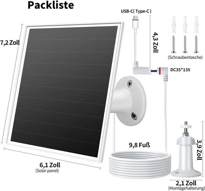 Solarmodul für Ring-Kameras, 6W-Solarladegerät kompatibel mit Ring Stick Up Cam/Pro und Spotlight Ca