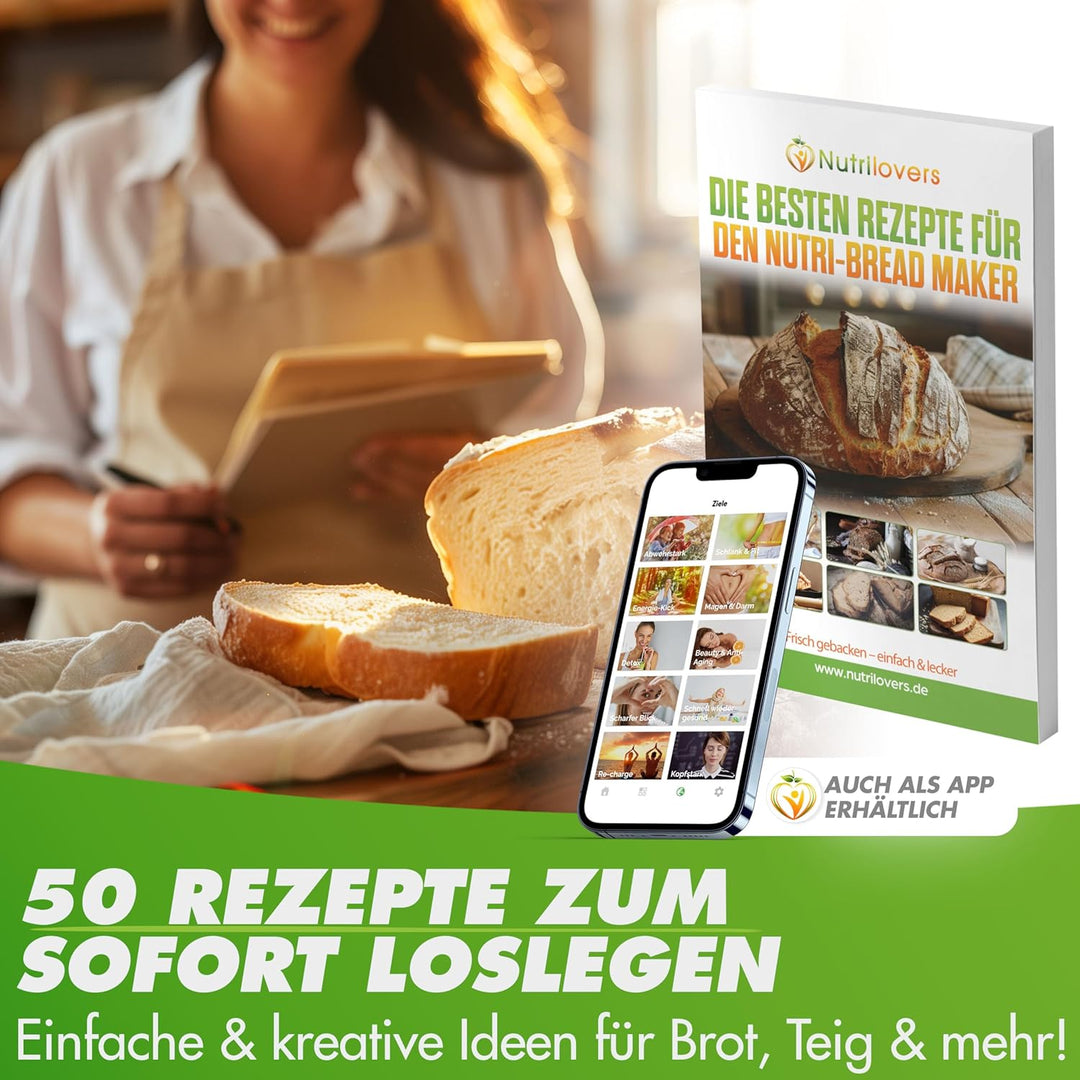 Nutrilovers NUTRI-BREAD-MAKER Edelstahl Brotbackautomat mit 19 Programmen, 3 Bräunungsstufen, Timer,