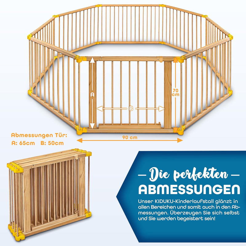 KIDUKU® 7,2 Meter Laufgitter XXL klappbar inkl. Tür, bestehend aus 8 Elementen, individuell formbar