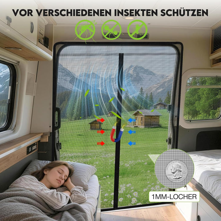Moskitonetz Magnetisch für VW T5 T6 Schiebetür,Auto-Insektennetz & Fliegengitter mit Schattennetz, C