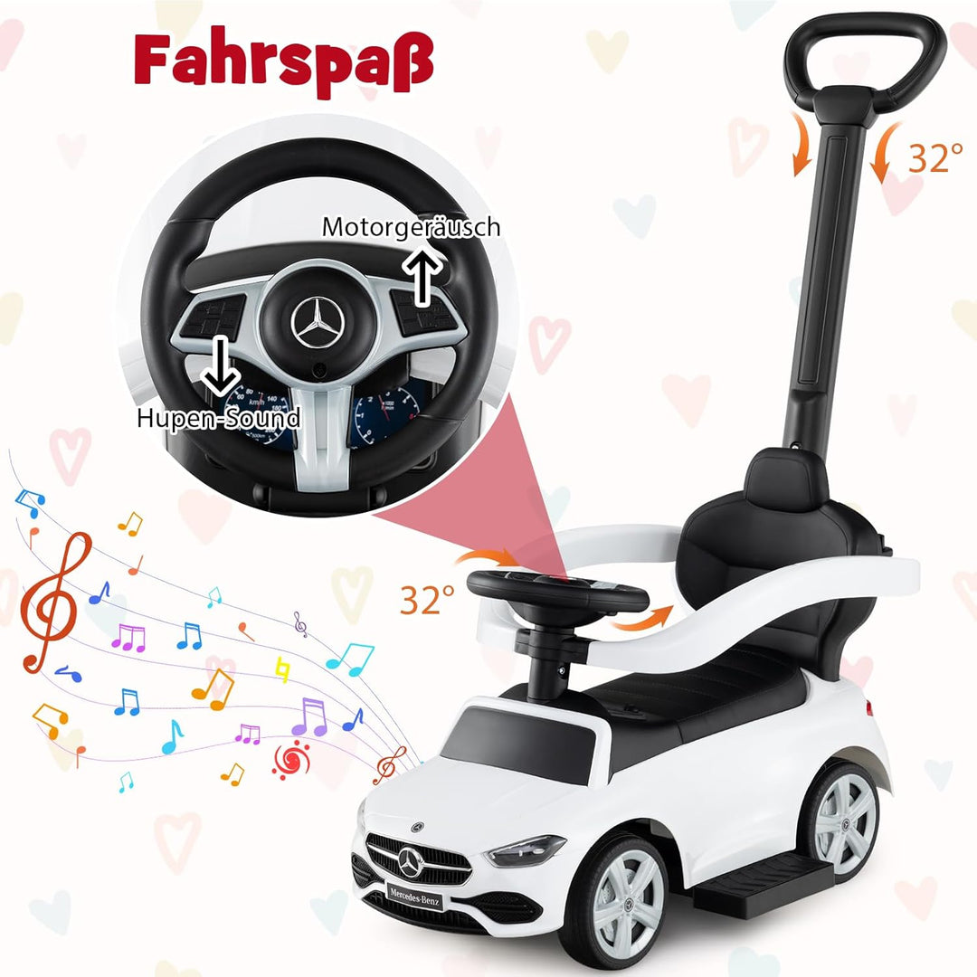 GOPLUS 3 in 1 Schiebeauto, Rutschauto Mercedes-Benz mit verstellbarem Verdeck und Stauraum unter dem