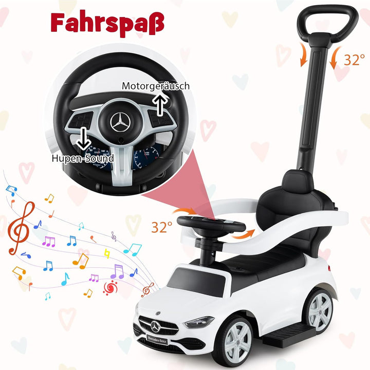 GOPLUS 3 in 1 Schiebeauto, Rutschauto Mercedes-Benz mit verstellbarem Verdeck und Stauraum unter dem