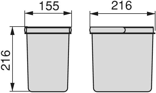 Emuca - Abfallsammler, Müllbehälter für zuschneidbaren Basis, Kit aus 2 Eimern mit höhe 216mm und Fa