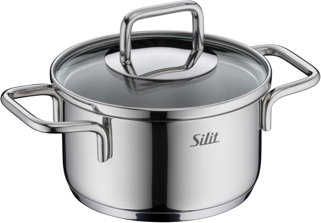 Silit Extra Cook Kochgeschirr-Set 4-teilig, Kochtöpfe 12/14 cm mit Glasdeckel, Innenskalierung, brei