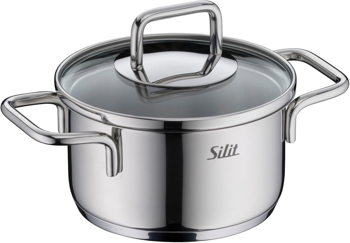 Silit Extra Cook Kochgeschirr-Set 4-teilig, Kochtöpfe 12/14 cm mit Glasdeckel, Innenskalierung, brei