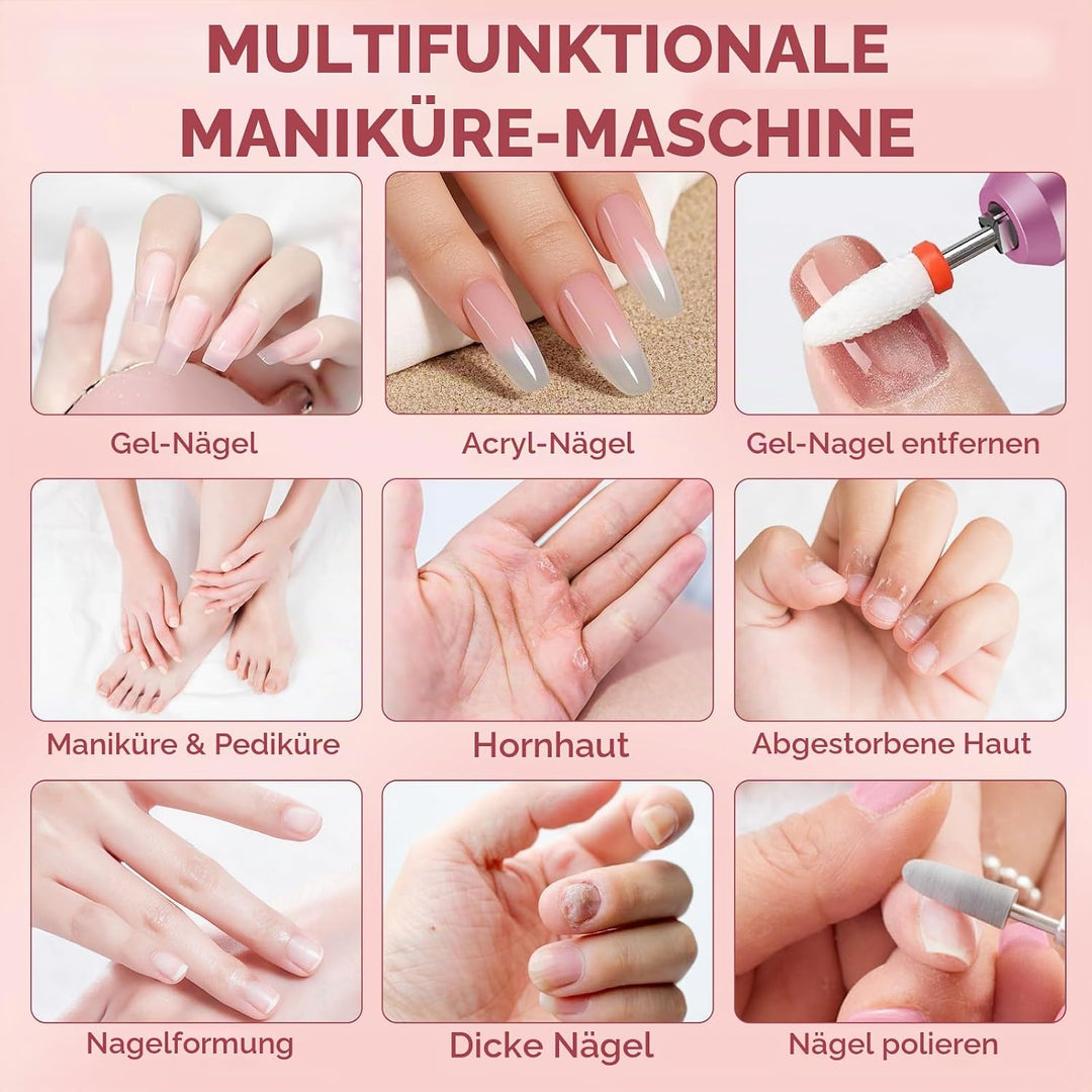 Nagelfräser für Gelnägel, Professionelle Elektrisch Nagelfräser 40000U/M, Fräser Maniküre Pediküre S