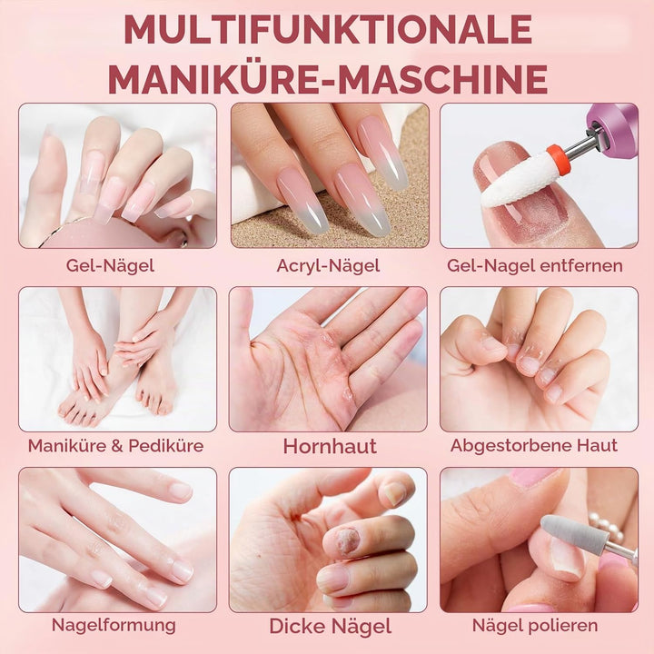 Nagelfräser für Gelnägel, Professionelle Elektrisch Nagelfräser 40000U/M, Fräser Maniküre Pediküre S