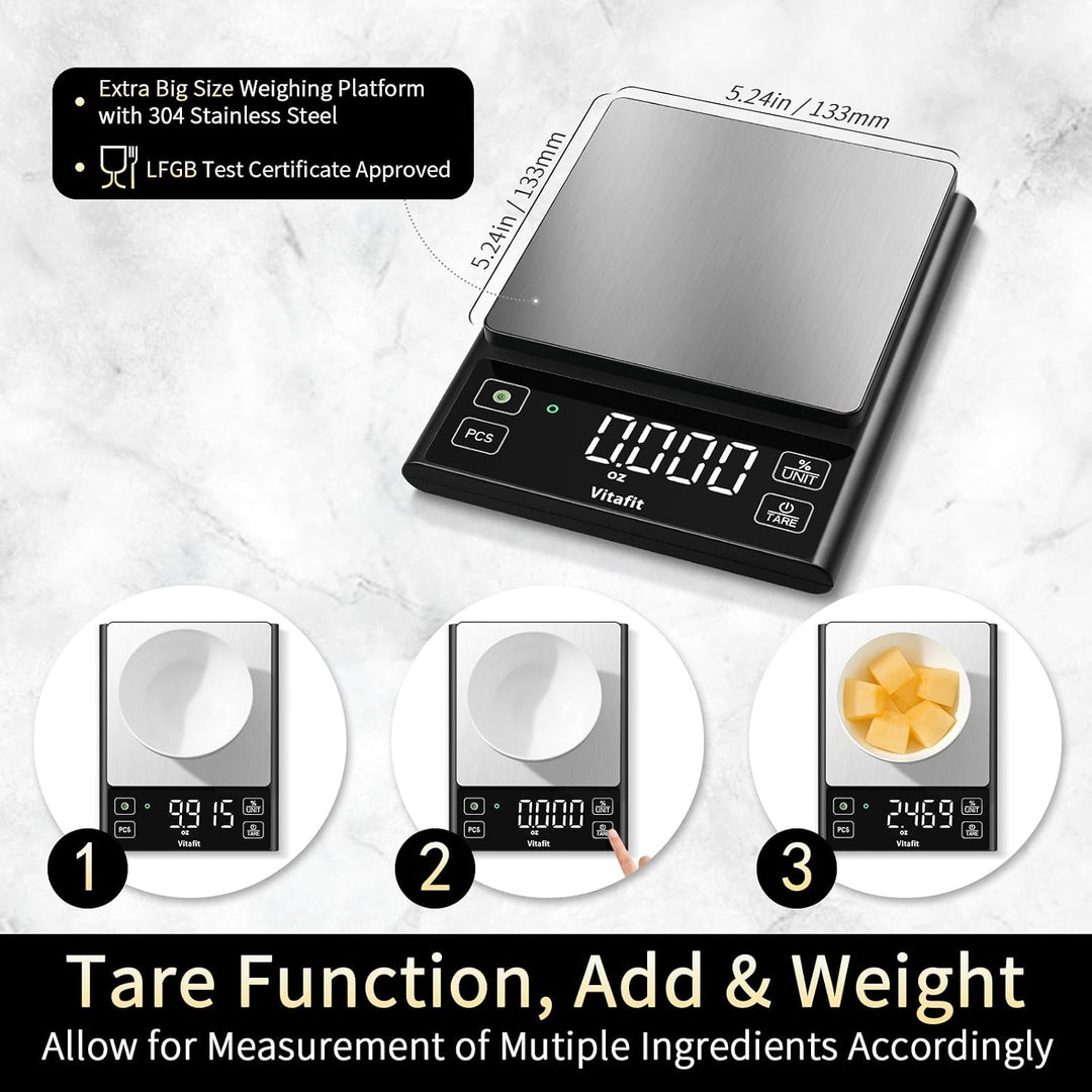Vitafit 5kg Küchenwaage Digital, Hohe Genauigkeit 0.1g durch Unser Professionelle Fabrik Seit 2001,