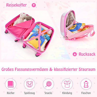 DREAMADE 2 TLG. Kinderkoffer & Rucksack, 16” +12” Kinderkofferset, Kindertrolley Kindergepäck, Handg