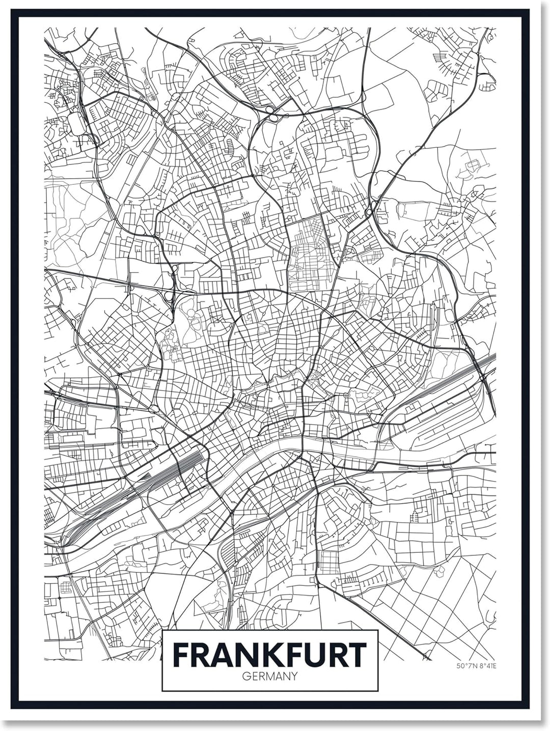 wandmotiv24 Stadt Karte als Leinwandbild, 40x30cm, Hochformat, Frankfurt, Deutschland, Plan, Strasse