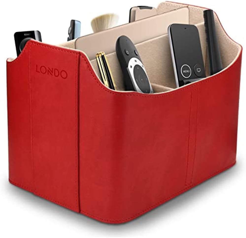 Londo Leder Fernbedienung Organizer und Halter (Rot) &amp; Leder Taschenleerer - Vide Poche - Ledertable
