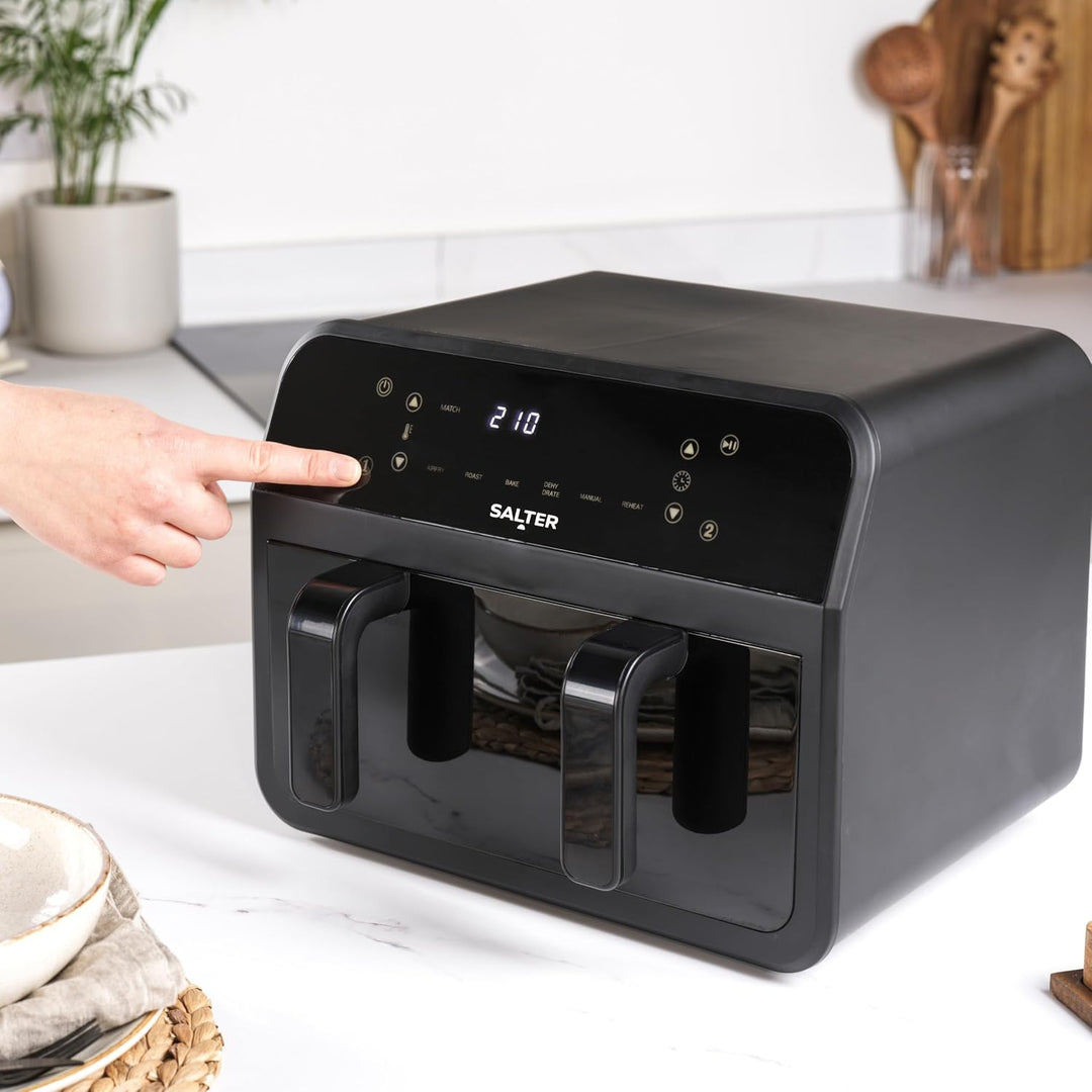 Salter Dual View Heissluftfritteuse – 7 l Antihaft-Kochschale mit abnehmbarer Trennwand, grosse Fami