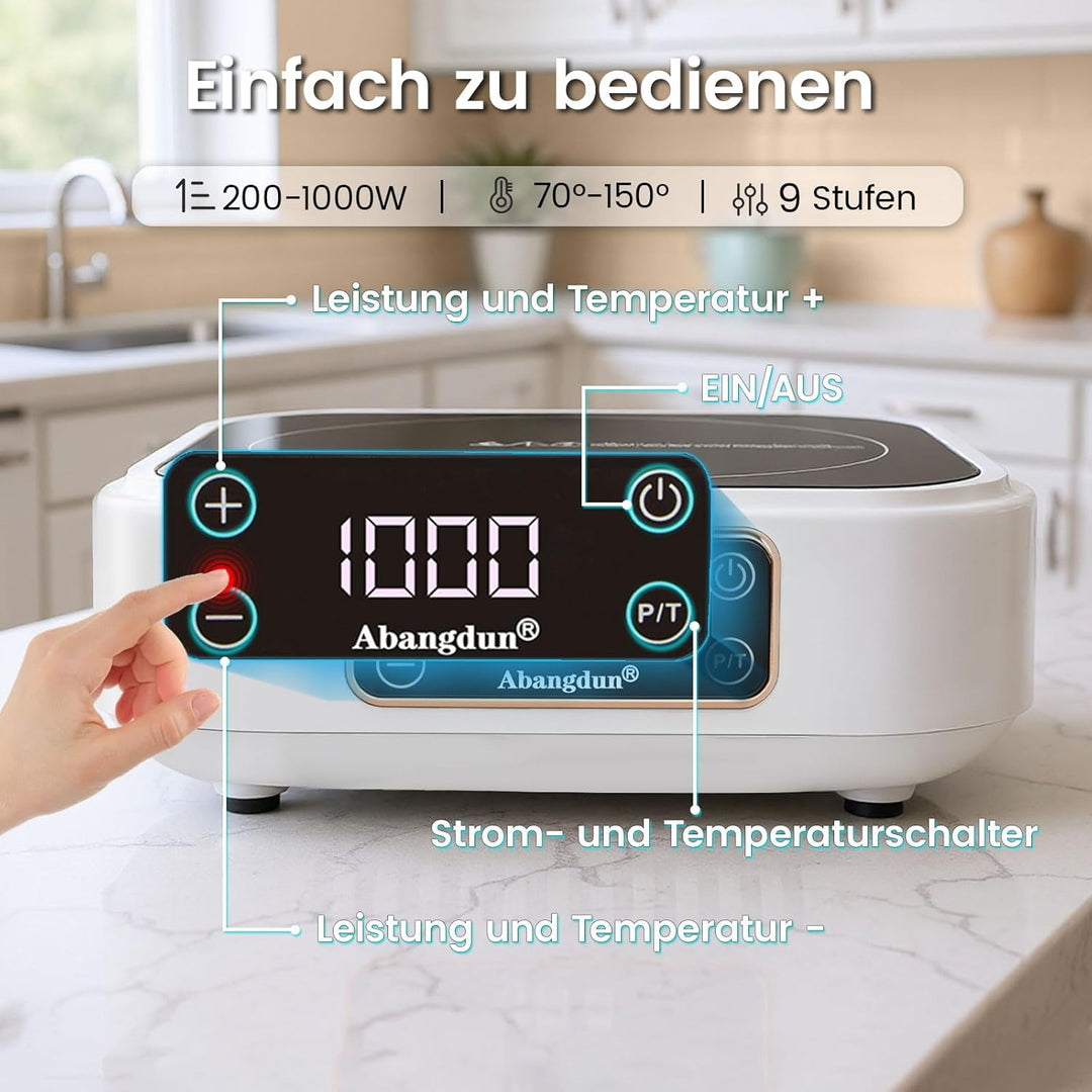 Mini Induktionskochplatte, 1000W Mini induktionskochfeld 1 Platte, Induktionsplatte mit 7 Leistungss