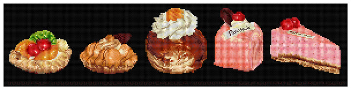 Thea Gouverneur - Kreuzstich-Set - Kuchen-Sortiment - Aida Schwarz - 18 Count - Für Erwachsene - 305