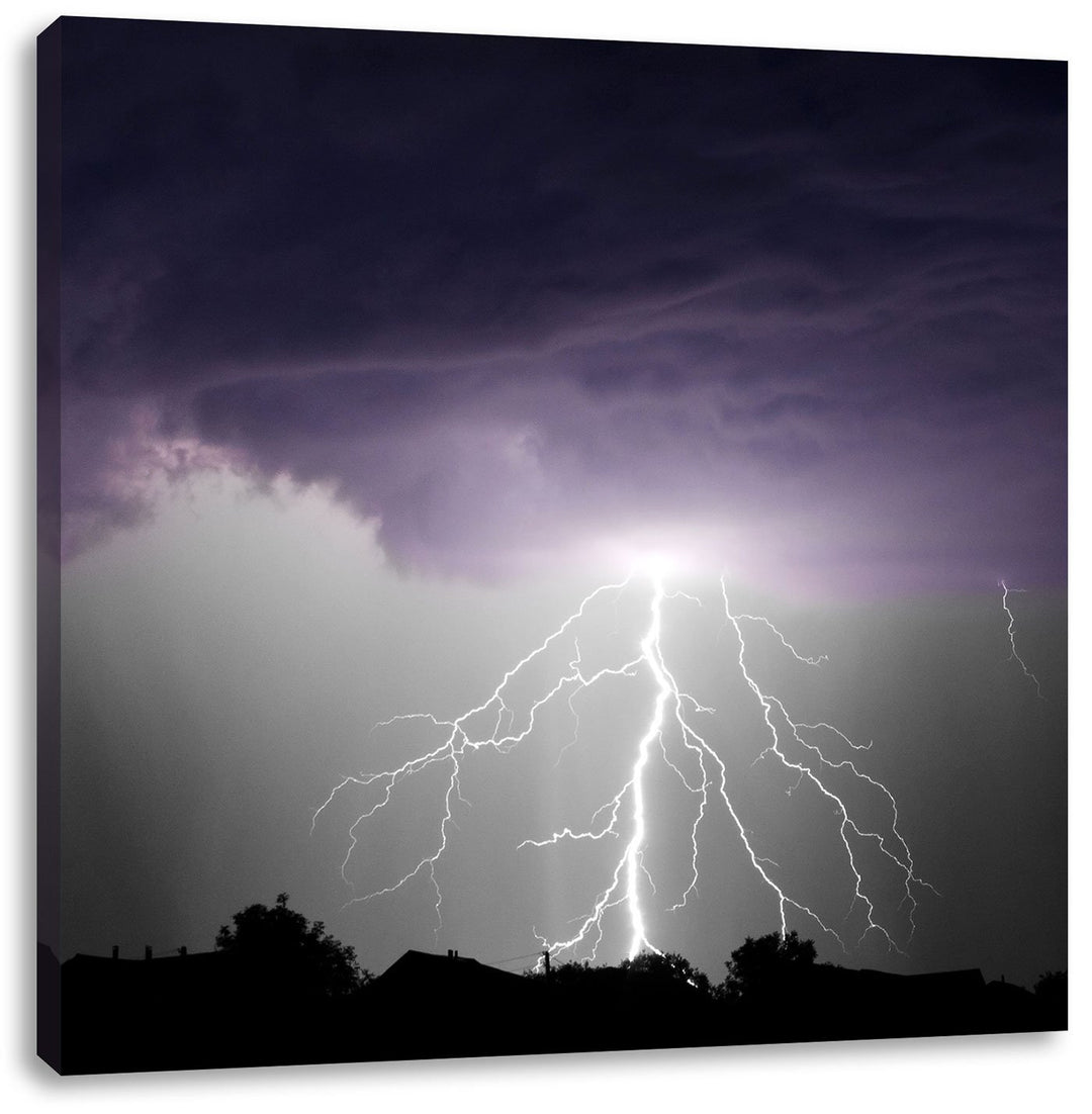 Pixxprint Gewitter über Häusern als Leinwandbild/Grösse: 70x70 cm/Wandbild/Kunstdruck/fertig bespann