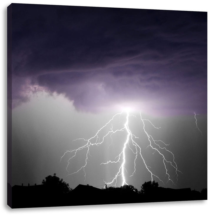 Pixxprint Gewitter über Häusern als Leinwandbild/Grösse: 70x70 cm/Wandbild/Kunstdruck/fertig bespann