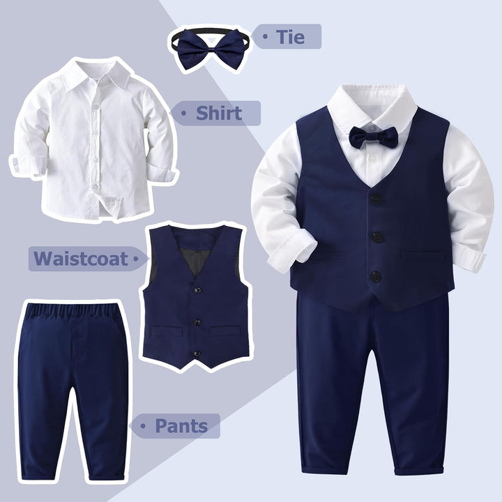 Jungen Anzug Set Langarm Weisses Hemd & Weste & Hose + Krawatte Smoking für Festliche Party Hochzeit