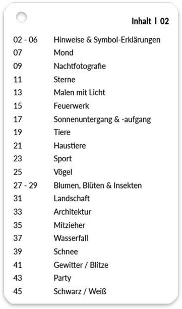 Fotokarten Fotorezepte | 20 Fotografie-Spickzettel mit Kameraeinstellungen & Tipps | CheatCards für