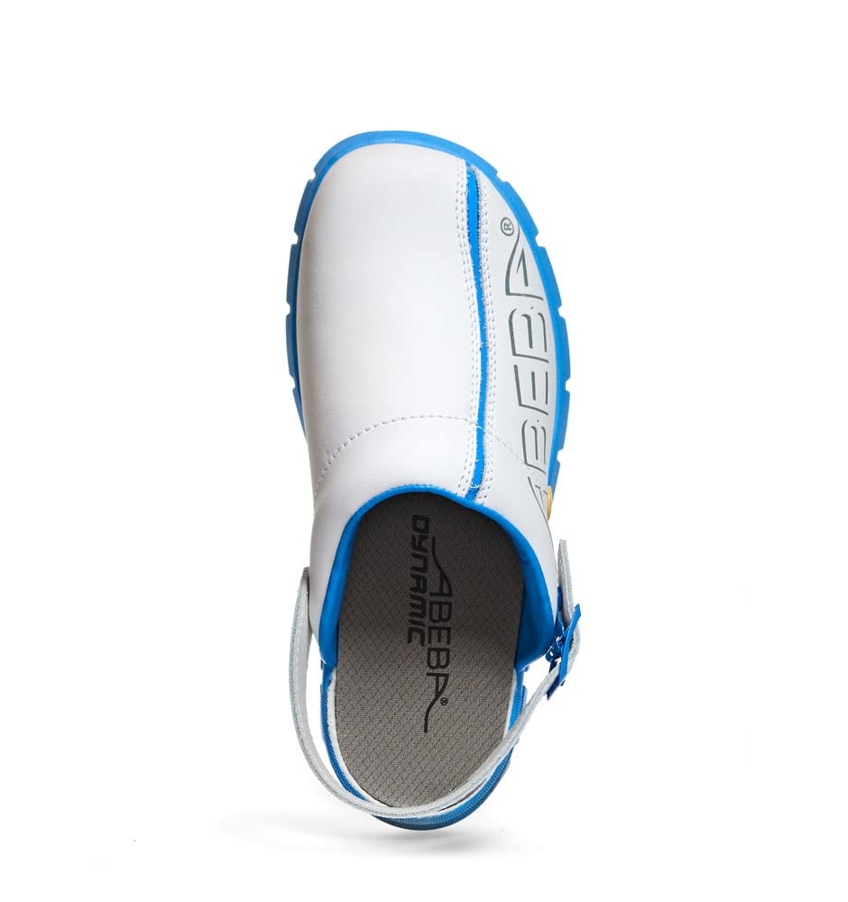 ABEBA 37312 ESD Arbeitsschuhe Dynamic Clogs weiss blau mit ESD-Kennzeichnung in Grösse 42, 37312-42