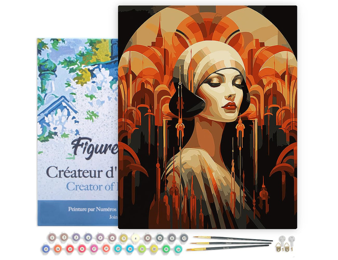 Figured'Art Malen Nach Zahlen Erwachsene Mit Rahmen Art-Deco-Frau - Paint by Numbers Basteln DIY Bas