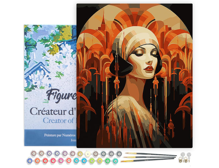 Figured'Art Malen Nach Zahlen Erwachsene Mit Rahmen Art-Deco-Frau - Paint by Numbers Basteln DIY Bas