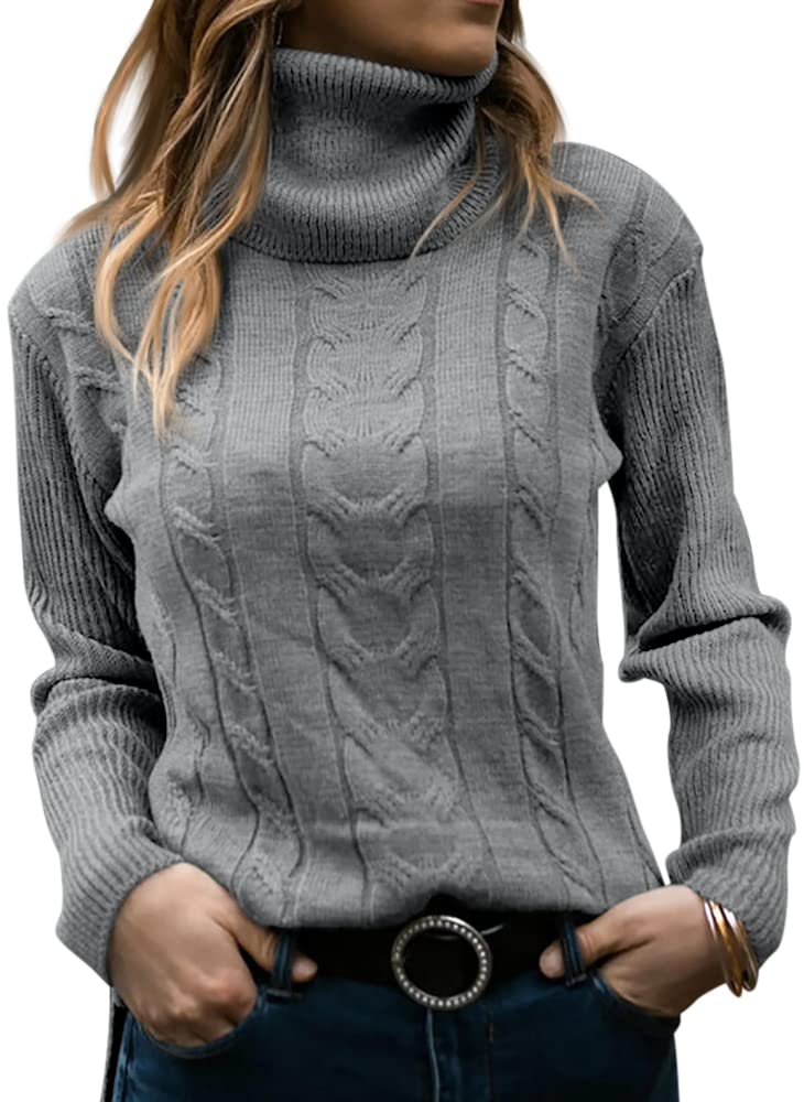 GeGekoko Pullover Damen Rollkragenshirt Cable Knit Elegant Langarm Tops Lose Grobstrick Casual Weich