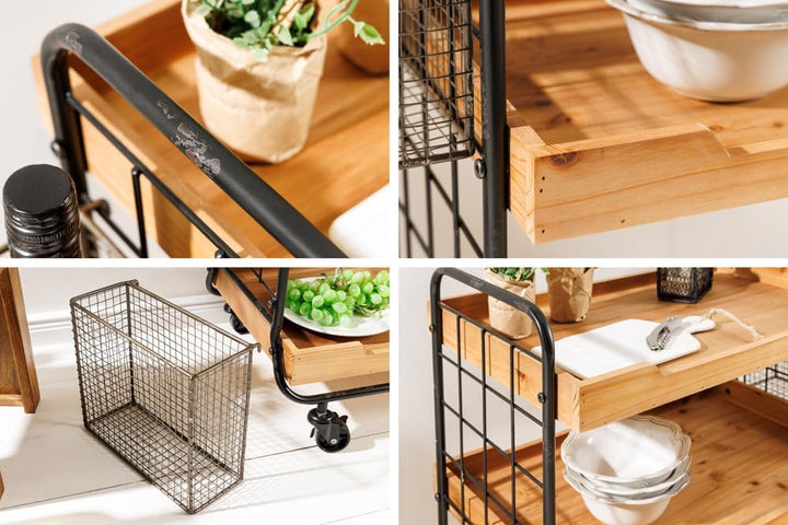 riess-Ambiente Massivholz Servierwagen Seven SEAS 80cm Natur Küchenwagen Metall mit Rollen