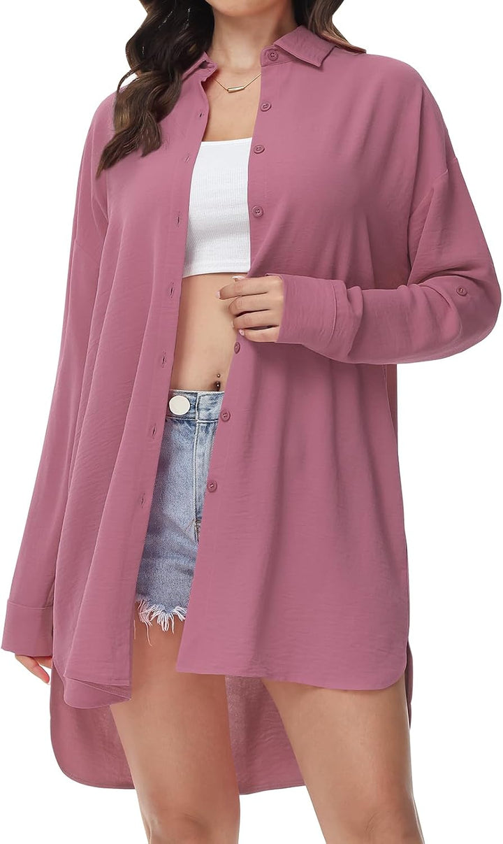 Tanmolo Damen Bluse V-Ausschnitt Hemdbluse Langarm Lässiges Hemd zum Knöpfen Langarmshirt Casual Obe