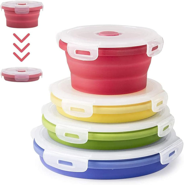 Faltbare Brotdose aus Silikon 4PCS Runde, platzsparende Frischhaltebox luftdicht & wasserdicht, geni