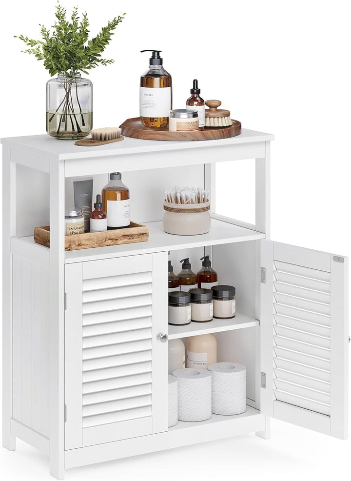 VASAGLE Badezimmerschrank, Badschrank, Küchenschrank mit offenem Fach, Aufbewahrungsregal mit 2 Türe