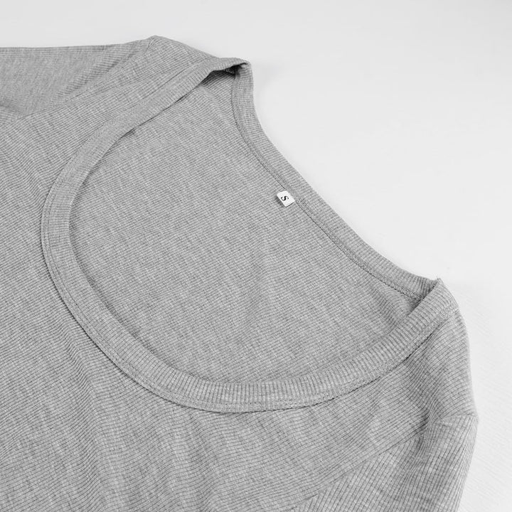 Artfish Damen-Top mit quadratischem Ausschnitt, langärmelig, gerippt, eng anliegend, lässig, bauchfr