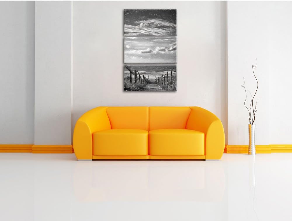 Pixxprint Weg zum Strand am Meer Kunst / 3-Teilig/Gesamtmass 120cm Leinwandbild bespannt auf Holzrah