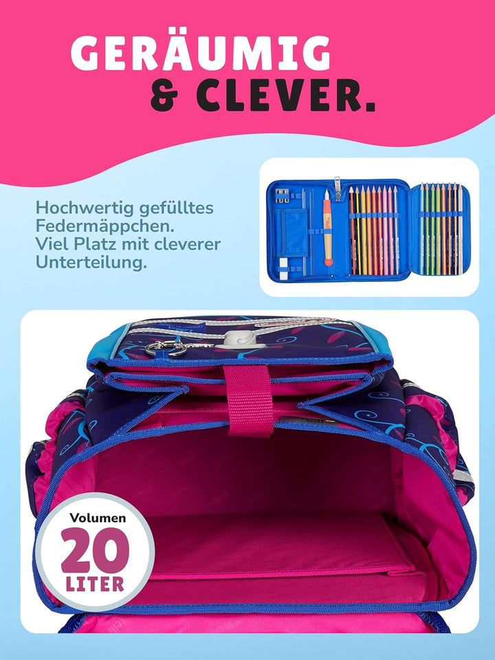 Familando - McNeill Ergo Complete Schulranzen Set - 12-teilig - Lilly Einhorn/Unicorn - Ergonomisch
