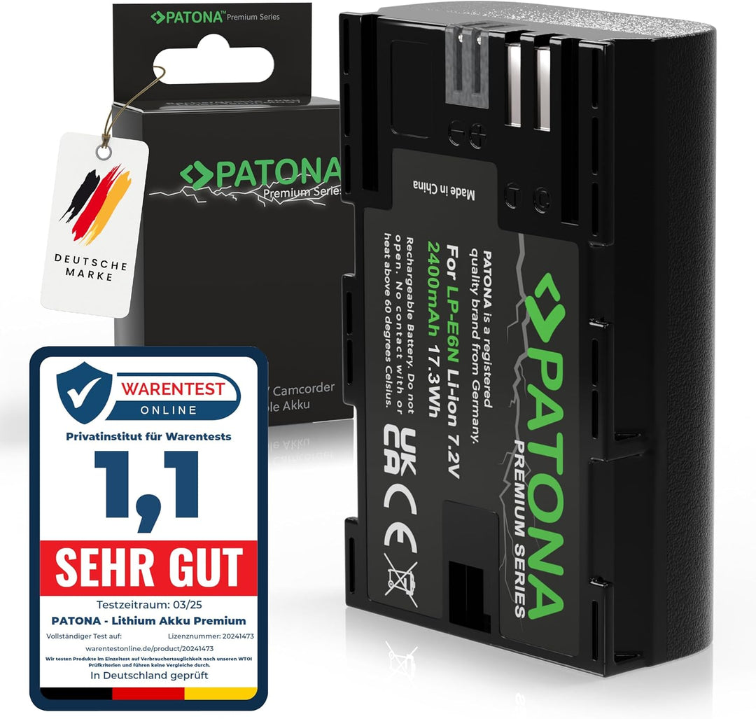 PATONA Premium LP-E6N LP-E6P Akku 2400mAh Ersatzakku kompatibel mit Canon EOS 5D Mark II Mark III 5D