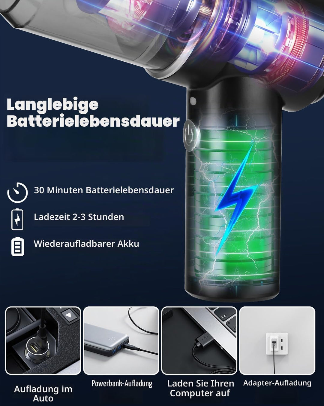 Handstaubsauger Akku Kabellos, 8000Pa Leistungsstarker Handstaubsauger Akku, 3-in-1 Staubsauger kabe