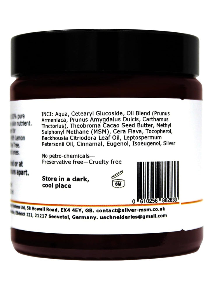Silber-MSM Crème mit Zitronenmyrte und Zitronen Teebaum essentiellen Ölen - 120 ml