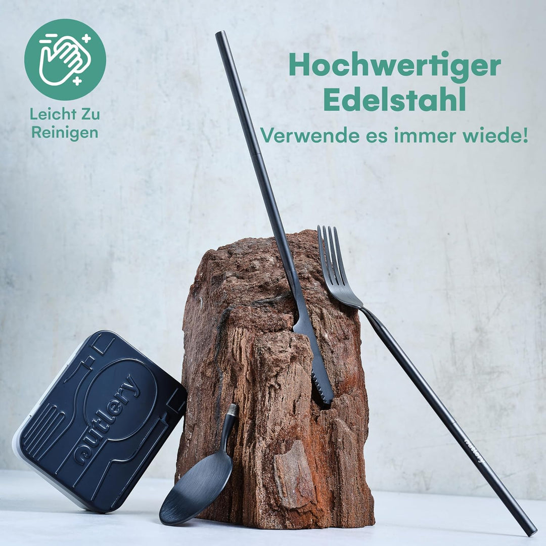 Reisebesteck von Outlery - Camping Besteckset für 1 Person mit Essstäbchen und Etui in Hosentaschenf