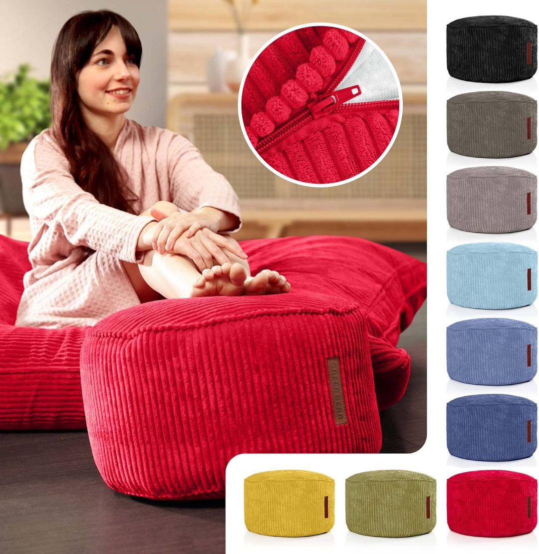 Green Bean® Indoor Sitzhocker Pouf 45x25cm EPS-Perlen Füllung & Cordstoff Kuschelig Weich Waschbar -