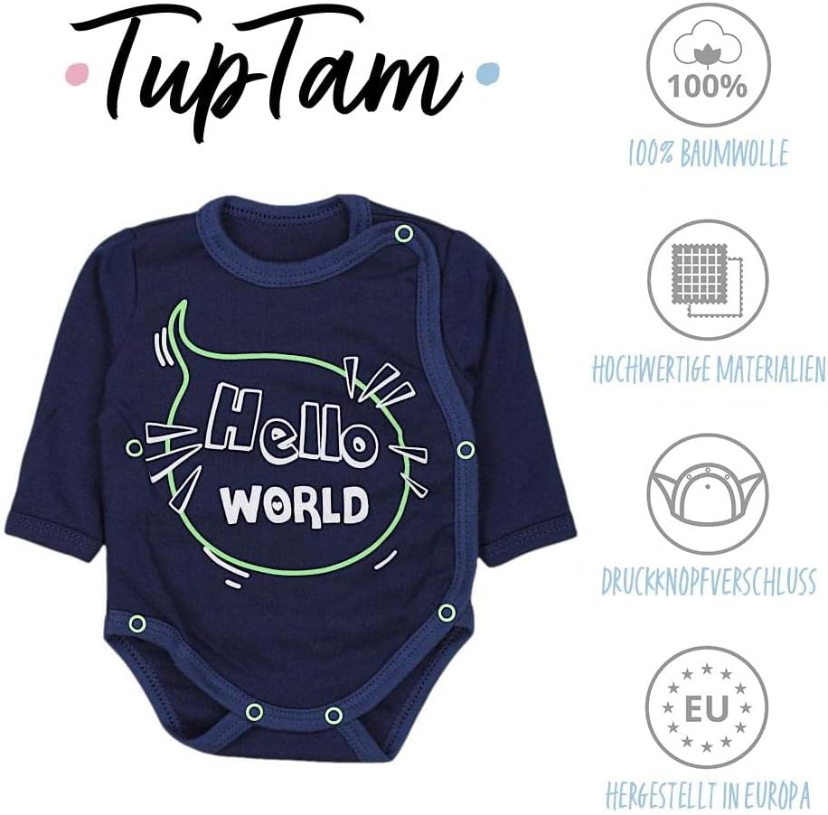 TupTam Baby Body Langarm – Wickelbody Langarm für Jungen & Mädchen, 5er Pack, 100% Baumwolle, OEKO-T