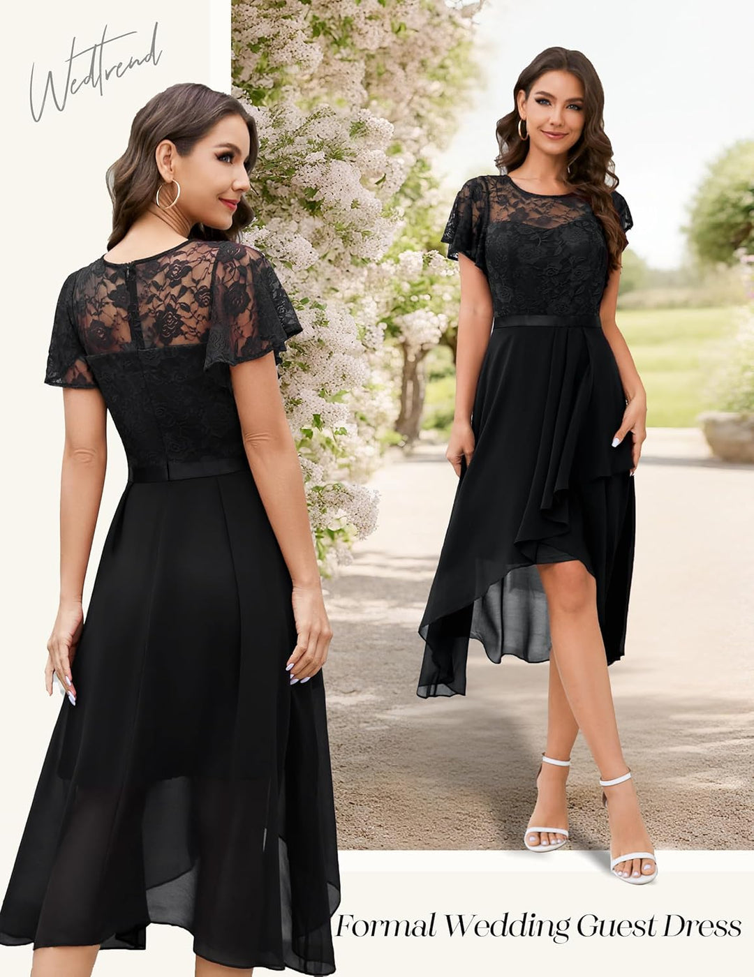 Wedtrend Abendkleid Damen Elegant Cocktailkleid High Low Ballkleider mit Spitzen A Linie für Hochzei