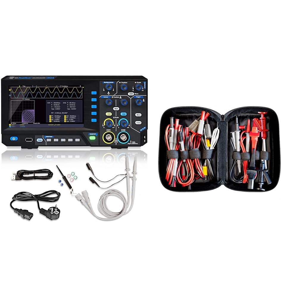 PeakTech 1404, Digital Speicher Oszilloskop, Schwarz & Peak Tech P 8200 – Messzubehör Set für Digita