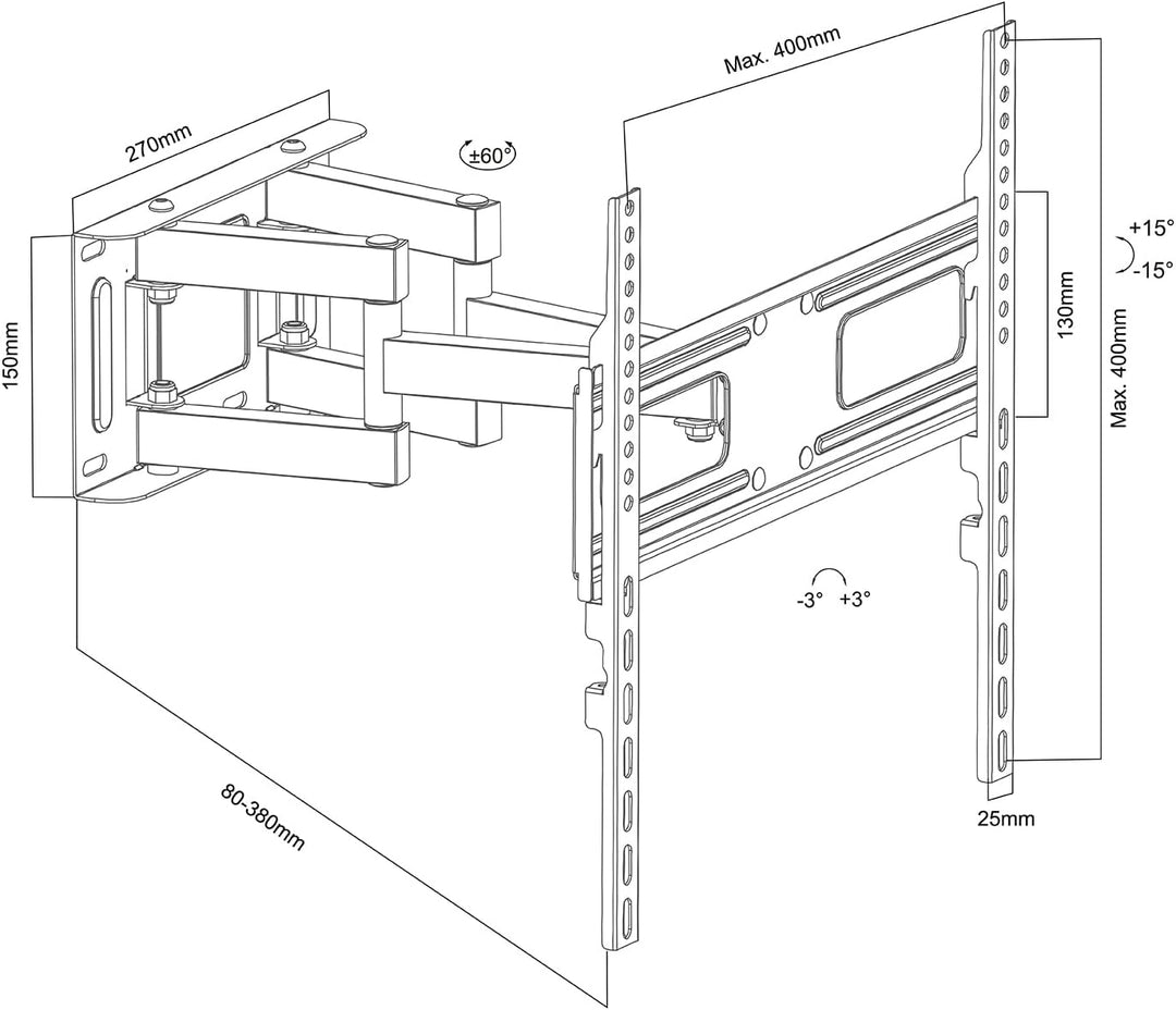 Maclean TV-Wandhalterung für 32-75" Fernseher bis 50 kg | neigbar, schwenkbar, Abstand 80-380 mm | V