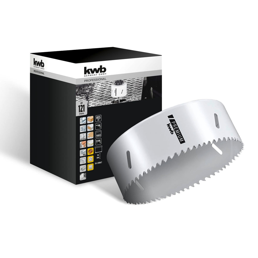 kwb HSS Bi-Metall-Lochsäge Ø 121 mm, 8% kobaltlegiert mit progressiver Vario-Zahnung und hoher Präzi