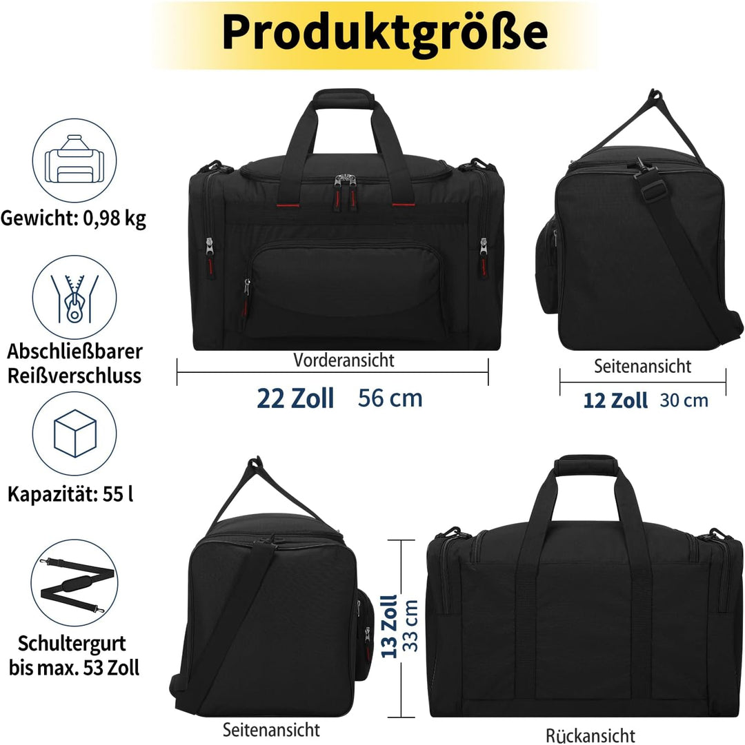 ZZY 55L Sporttasche Herren mit 2 Seitentaschen grosse Reisetasche für Fitness, Training und Reisen 5