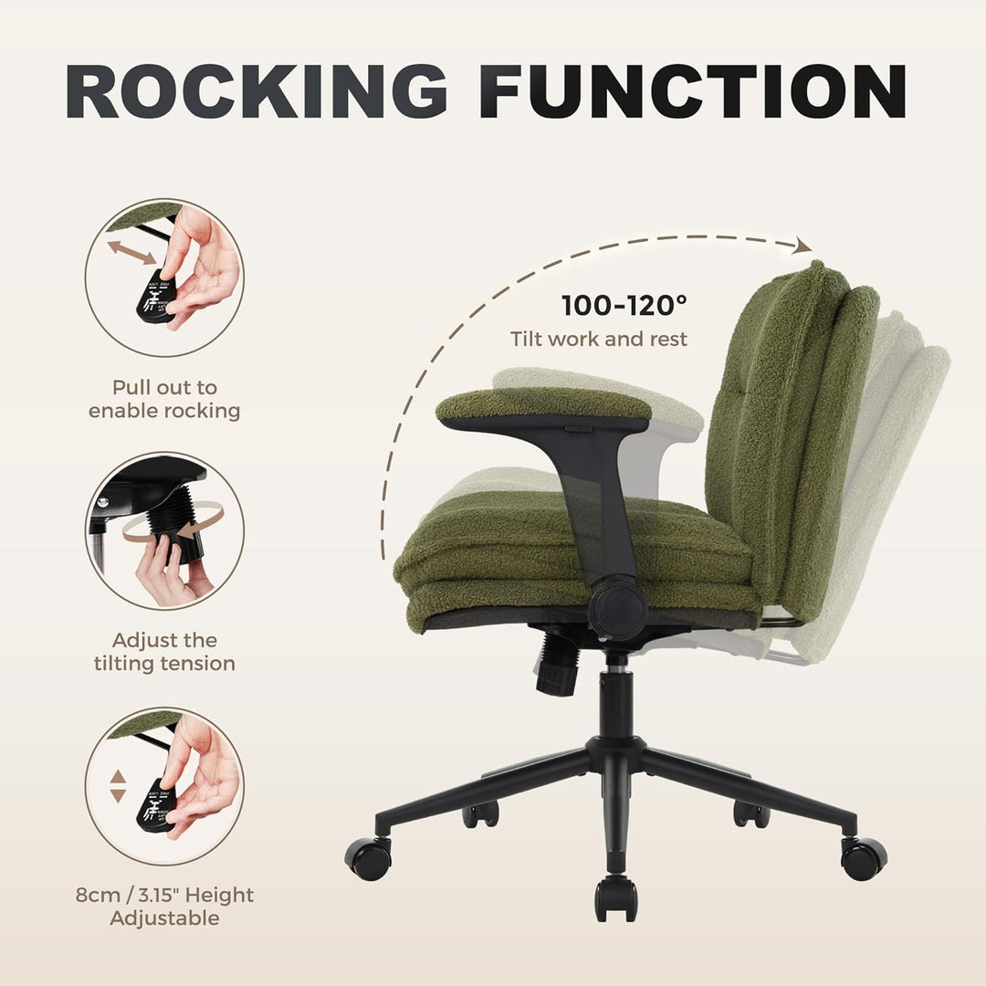 IWMH Bürostuhl mit Armlehne & Rollen, Breiter Schreibtischstuhl Schneidersitz Verstellbaren, Ergonom