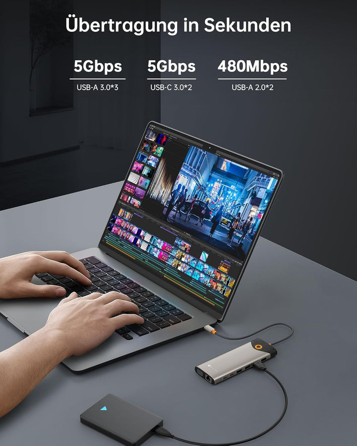 NOVOO USB C Docking Station 15-in-1 Triple Display USB C Hub Dual 4K@60Hz HDMI Adapter mit VGA Gigab