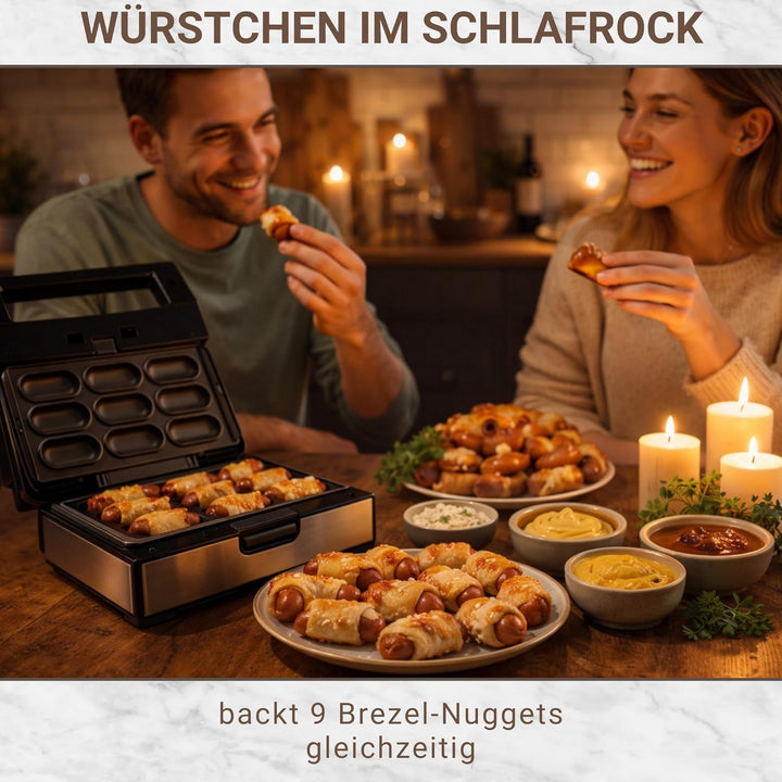Syntrox Brezel Nugget Maker mit Wechselplatten, Edelstahl, schnelles Aufheizen, Antihaftbeschichtet,