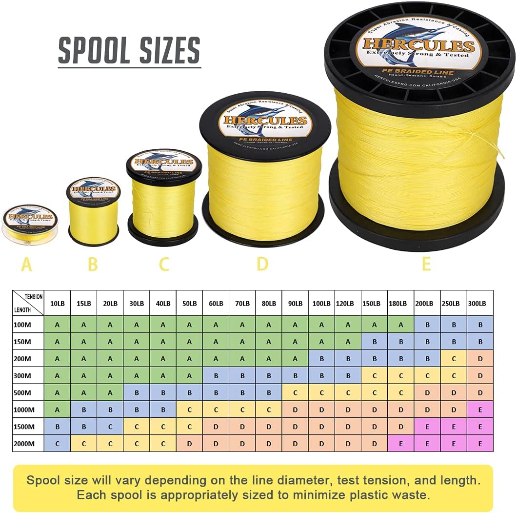HERCULES Super Cast 100m - 2000m Yards Geflochtene Angelschnur 10lb - 300lb Test für Salzwasser Süss