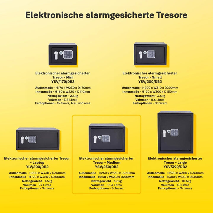 Yale Elektronischer Tresor - Medium - YSV/250/DB2 - Standardsicherheit - Schwarz Black Medium New Ve