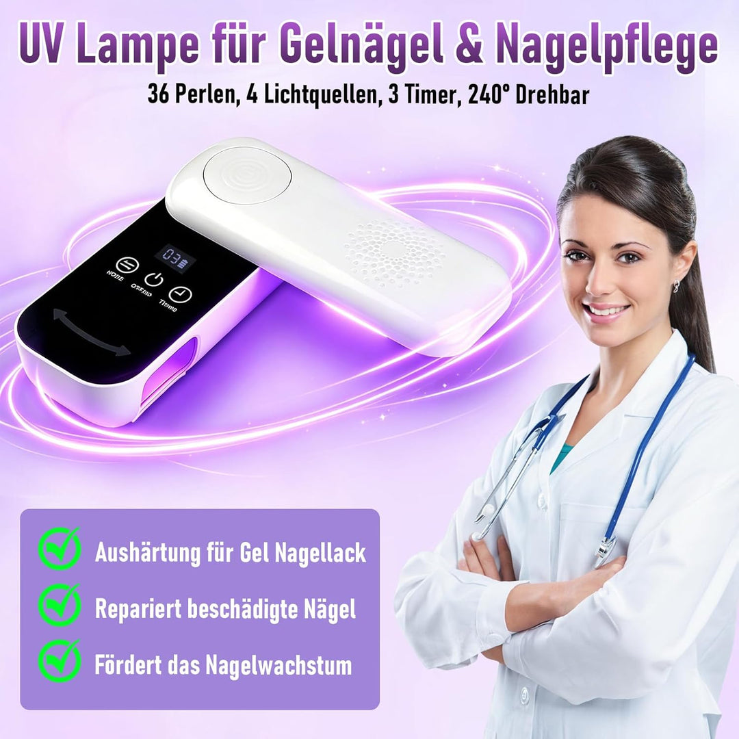 Nagelpilz Lasergerät, UV Lampe für Gelnägel, UV LED Nagellampe mit 36 Perlen 4 Lichtquellen 3 Timer